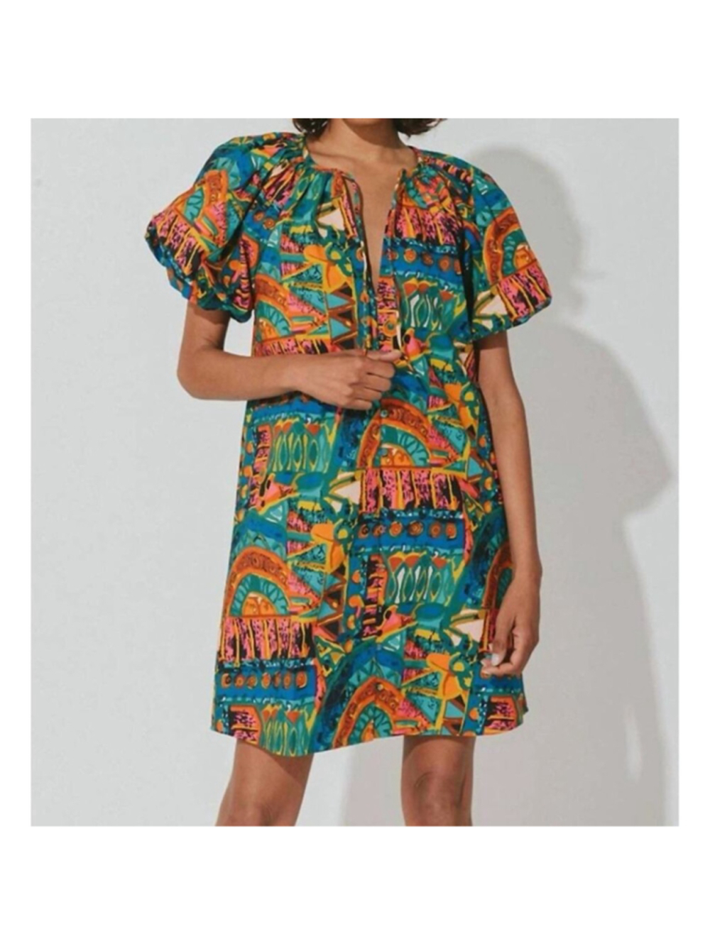 Cleobella Natia Abstract Colorful Artsy Mini Cotton Dress M NWT